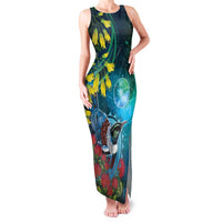 New Zealand Tui Bird Family Matching Tank Maxi Dress and Hawaiian Shirt Maori Koru With Pohutukawa Galaxy Style - Polynesian Pride