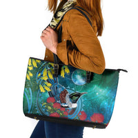 New Zealand Tui Bird Leather Tote Bag Maori Koru With Pohutukawa Galaxy Style - Polynesian Pride