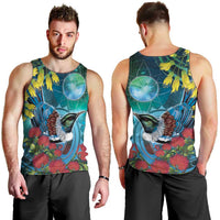 New Zealand Tui Bird Men Tank Top Maori Koru With Pohutukawa Galaxy Style - Polynesian Pride