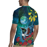 New Zealand Tui Bird Rugby Jersey Maori Koru With Pohutukawa Galaxy Style - Polynesian Pride