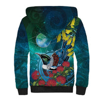 New Zealand Tui Bird Sherpa Hoodie Maori Koru With Pohutukawa Galaxy Style - Polynesian Pride
