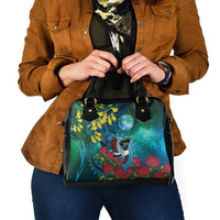 New Zealand Tui Bird Shoulder Handbag Maori Koru With Pohutukawa Galaxy Style - Polynesian Pride