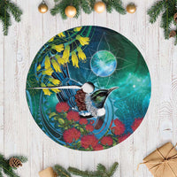 New Zealand Tui Bird Tree Skirt Maori Koru With Pohutukawa Galaxy Style - Polynesian Pride