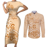 Personalised New Zealand Auckland Folk Festival Couples Matching Short Sleeve Bodycon Dress and Long Sleeve Button Shirt Vintage Style LT05 Brown - Polynesian Pride