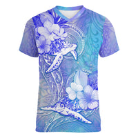 Couple Blue Sea Turtle Heart Love Women V Neck T Shirt LT05 Female Blue - Polynesian Pride