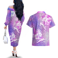 Couple Sea Turtle Love Give Us A Fairytale Couples Matching Off The Shoulder Long Sleeve Dress and Hawaiian Shirt LT05 - Polynesian Pride