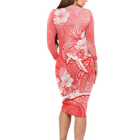 Polynesia Sea Turtle Couple Long Sleeve Bodycon Dress Happy Valentine Day Red LT05 - Polynesian Pride