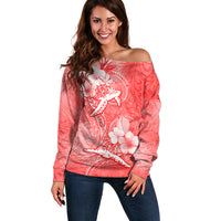 Polynesia Sea Turtle Couple Off Shoulder Sweater Happy Valentine Day Red LT05 Women Red - Polynesian Pride