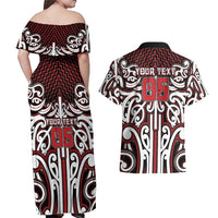 Custom Aotearoa Ngapuhi Couples Matching Off Shoulder Maxi Dress and Hawaiian Shirt Maori Tribal Pattern Mix Poutama