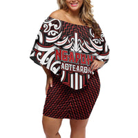 Custom Aotearoa Ngapuhi Family Matching Off Shoulder Short Dress and Hawaiian Shirt Maori Tribal Pattern Mix Poutama
