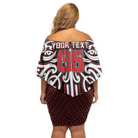 Custom Aotearoa Ngapuhi Family Matching Off Shoulder Short Dress and Hawaiian Shirt Maori Tribal Pattern Mix Poutama