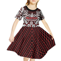 Custom Aotearoa Ngapuhi Kid Short Sleeve Dress Maori Tribal Pattern Mix Poutama LT05 - Polynesian Pride