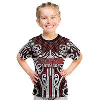 Custom Aotearoa Ngapuhi Kid T Shirt Maori Tribal Pattern Mix Poutama LT05 Red - Polynesian Pride