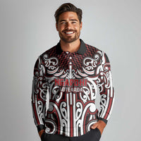 Custom Aotearoa Ngapuhi Long Sleeve Polo Shirt Maori Tribal Pattern Mix Poutama LT05 - Polynesian Pride