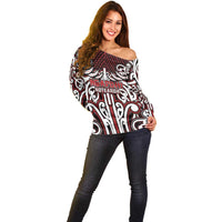 Custom Aotearoa Ngapuhi Off Shoulder Sweater Maori Tribal Pattern Mix Poutama LT05 - Polynesian Pride