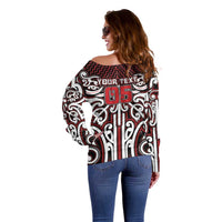 Custom Aotearoa Ngapuhi Off Shoulder Sweater Maori Tribal Pattern Mix Poutama LT05 - Polynesian Pride