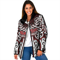 Custom Aotearoa Ngapuhi Padded Jacket Maori Tribal Pattern Mix Poutama LT05 Women Red - Polynesian Pride