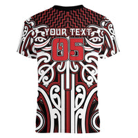 Custom Aotearoa Ngapuhi Women V-Neck T-Shirt Maori Tribal Pattern Mix Poutama