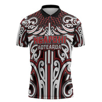 Custom Aotearoa Ngapuhi Zipper Polo Shirt Maori Tribal Pattern Mix Poutama LT05 Red - Polynesian Pride