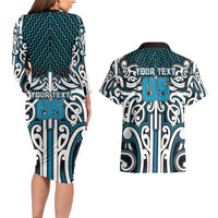 Custom Aotearoa Ngati Porou Couples Matching Long Sleeve Bodycon Dress and Hawaiian Shirt Maori Tribal Pattern Mix Poutama