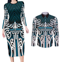 Custom Aotearoa Ngati Porou Couples Matching Long Sleeve Bodycon Dress and Long Sleeve Button Shirt Maori Tribal Pattern Mix Poutama