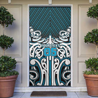 Custom Aotearoa Ngati Porou Door Cover Maori Tribal Pattern Mix Poutama LT05 Blue - Polynesian Pride