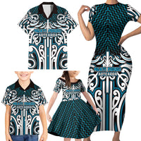 Custom Aotearoa Ngati Porou Family Matching Short Sleeve Bodycon Dress and Hawaiian Shirt Maori Tribal Pattern Mix Poutama