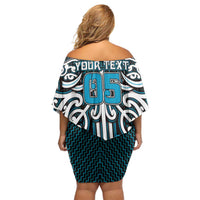 Custom Aotearoa Ngati Porou Off Shoulder Short Dress Maori Tribal Pattern Mix Poutama LT05 - Polynesian Pride