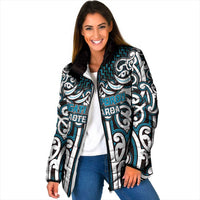 Custom Aotearoa Ngati Porou Padded Jacket Maori Tribal Pattern Mix Poutama LT05 Women Blue - Polynesian Pride