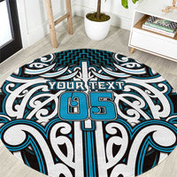 Custom Aotearoa Ngati Porou Round Carpet Maori Tribal Pattern Mix Poutama LT05 Blue - Polynesian Pride