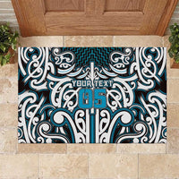 Custom Aotearoa Ngati Porou Rubber Doormat Maori Tribal Pattern Mix Poutama LT05 Blue - Polynesian Pride