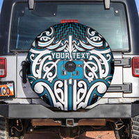 Custom Aotearoa Ngati Porou Spare Tire Cover Maori Tribal Pattern Mix Poutama LT05 Blue - Polynesian Pride