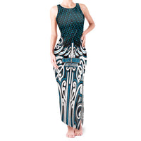 Custom Aotearoa Ngati Porou Tank Maxi Dress Maori Tribal Pattern Mix Poutama LT05 Women Blue - Polynesian Pride
