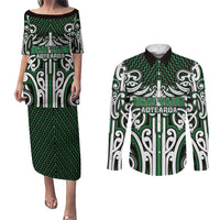 Custom Aotearoa Ngai Tahu Couples Matching Puletasi and Long Sleeve Button Shirt Maori Tribal Pattern Mix Poutama LT05 Green - Polynesian Pride