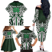 Custom Aotearoa Ngai Tahu Family Matching Off The Shoulder Long Sleeve Dress and Hawaiian Shirt Maori Tribal Pattern Mix Poutama