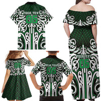 Custom Aotearoa Ngai Tahu Family Matching Off Shoulder Maxi Dress and Hawaiian Shirt Maori Tribal Pattern Mix Poutama