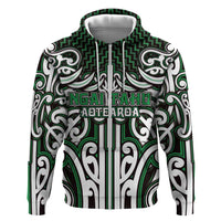 Custom Aotearoa Ngai Tahu Hoodie Maori Tribal Pattern Mix Poutama LT05 Zip Hoodie Green - Polynesian Pride