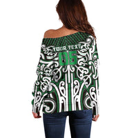 Custom Aotearoa Ngai Tahu Off Shoulder Sweater Maori Tribal Pattern Mix Poutama LT05 - Polynesian Pride