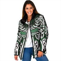 Custom Aotearoa Ngai Tahu Padded Jacket Maori Tribal Pattern Mix Poutama LT05 Women Green - Polynesian Pride