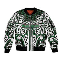 Custom Aotearoa Ngai Tahu Sleeve Zip Bomber Jacket Maori Tribal Pattern Mix Poutama LT05 Unisex Green - Polynesian Pride