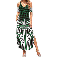 Custom Aotearoa Ngai Tahu Summer Maxi Dress Maori Tribal Pattern Mix Poutama LT05 Women Green - Polynesian Pride
