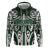 Custom Aotearoa Ngai Tahu Zip Hoodie Maori Tribal Pattern Mix Poutama LT05 Pullover Hoodie Green - Polynesian Pride
