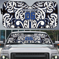 Custom Aotearoa Ngati Tuwharetoa Auto Sun Shade Maori Tribal Pattern Mix Poutama LT05 Navy - Polynesian Pride