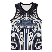 Custom Aotearoa Ngati Tuwharetoa Basketball Jersey Maori Tribal Pattern Mix Poutama LT05 Unisex Navy - Polynesian Pride