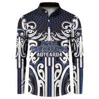 Custom Aotearoa Ngati Tuwharetoa Button Sweatshirt Maori Tribal Pattern Mix Poutama LT05 Navy - Polynesian Pride