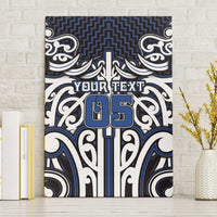 Custom Aotearoa Ngati Tuwharetoa Canvas Wall Art Maori Tribal Pattern Mix Poutama LT05 Without Frame Navy - Polynesian Pride