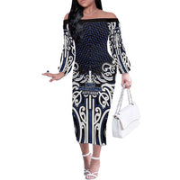 Custom Aotearoa Ngati Tuwharetoa Family Matching Off The Shoulder Long Sleeve Dress and Hawaiian Shirt Maori Tribal Pattern Mix Poutama