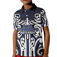 Custom Aotearoa Ngati Tuwharetoa Kid Polo Shirt Maori Tribal Pattern Mix Poutama LT05 Kid Navy - Polynesian Pride