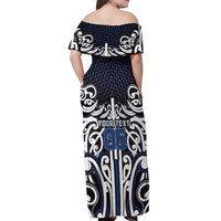 Custom Aotearoa Ngati Tuwharetoa Off Shoulder Maxi Dress Maori Tribal Pattern Mix Poutama LT05 - Polynesian Pride