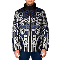 Custom Aotearoa Ngati Tuwharetoa Padded Jacket Maori Tribal Pattern Mix Poutama LT05 Men Navy - Polynesian Pride